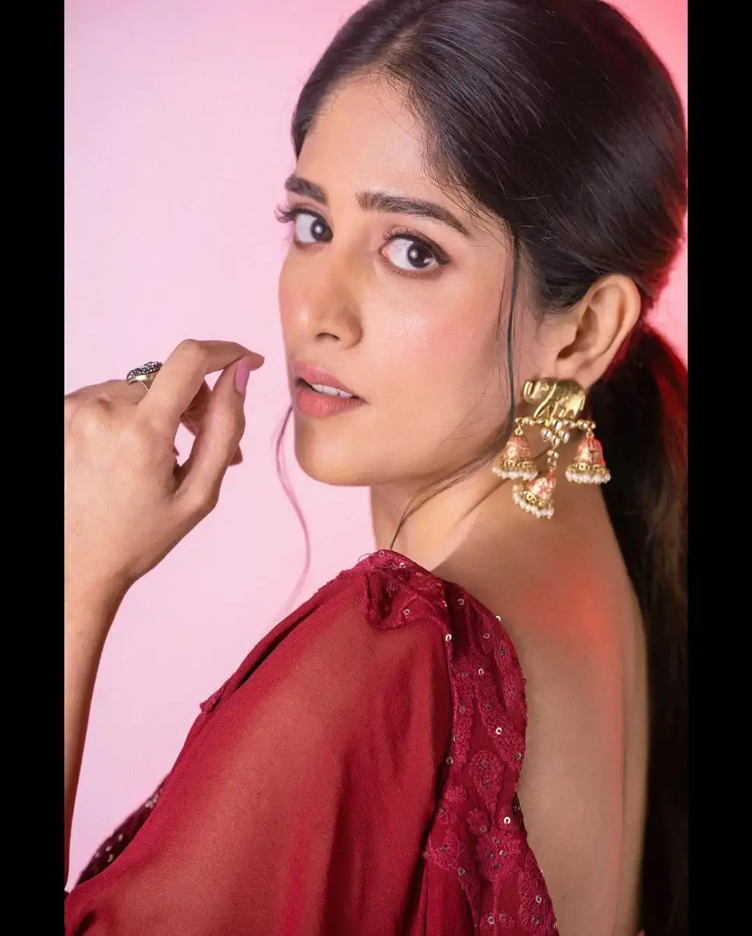 HYDERABAD GIRL CHANDINI CHOWDARY IN BEAUTIFUL LONG MAROON GOWN 9